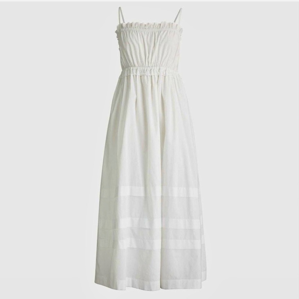 NWT, J Crew Squareneck cotton ruffle garden maxi dress, White, Size 12